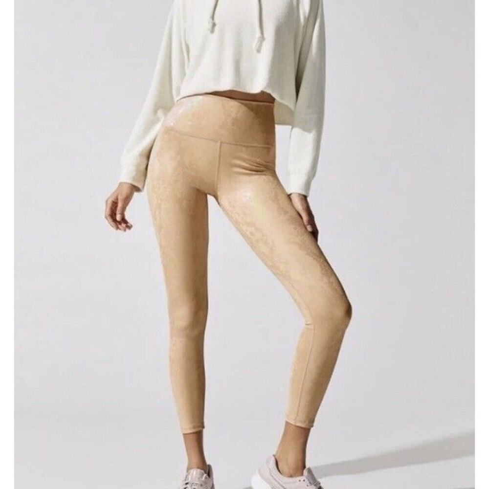 Carbon38 Foiled Gold Sheen Crackle Print 7/8 leggings Small Yoga Athleisure r14 - Picture 1 of 7